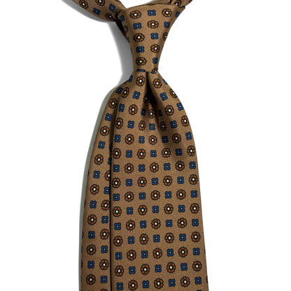 Beige Floral Printed Silk Twill Tie-1