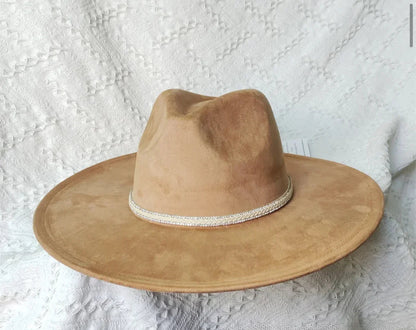 Dazzleme Suede Wide Brim Fedora Hat - Vegan Suede Material, Adjustable Straps, 10cm Brim, 12cm Height, Unisex Fashion Accessory-0
