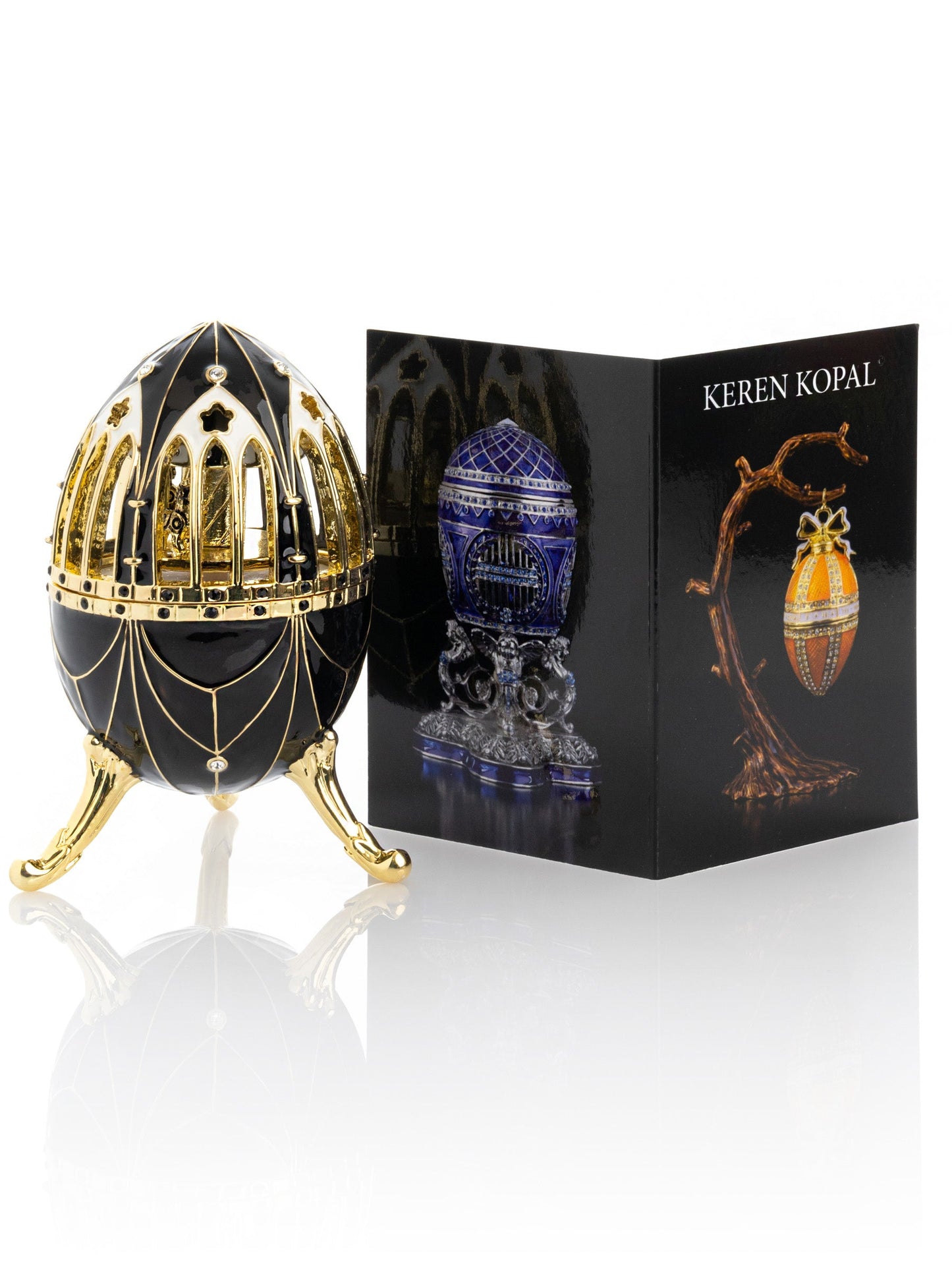 Black and Gold Faberge Egg with Horse Carousel Surprise Inside-3