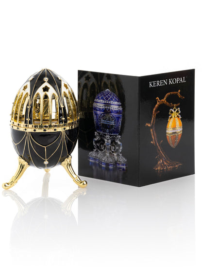 Black and Gold Faberge Egg with Horse Carousel Surprise Inside-3