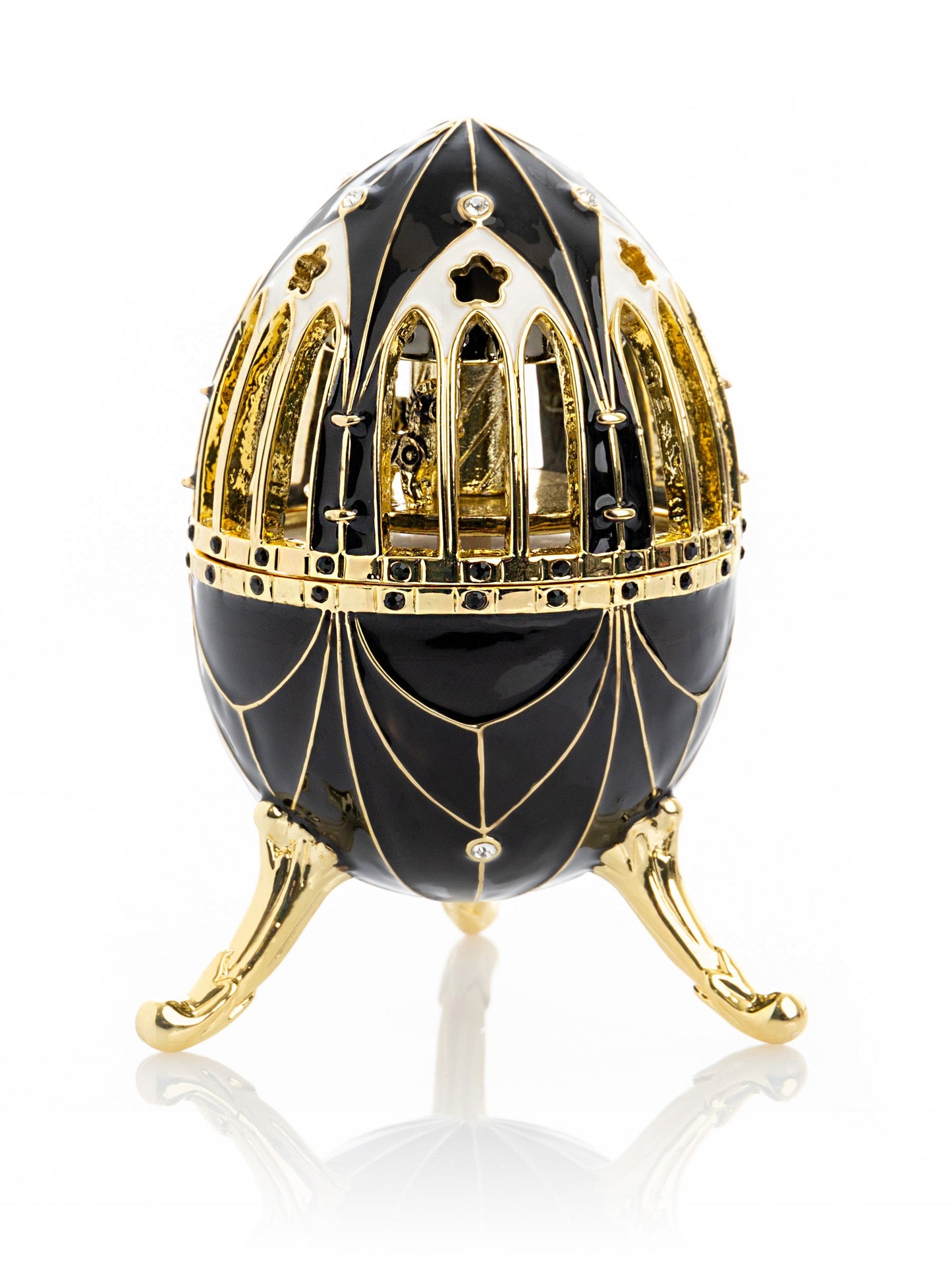 Black and Gold Faberge Egg with Horse Carousel Surprise Inside-4