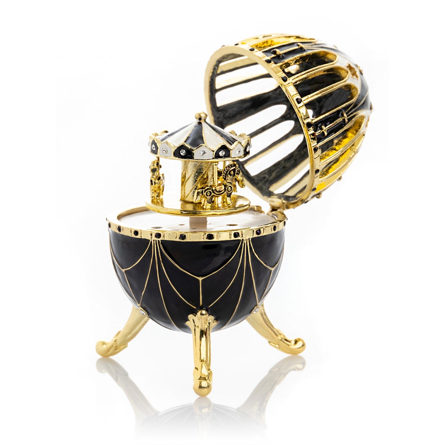 Black and Gold Faberge Egg with Horse Carousel Surprise Inside-0