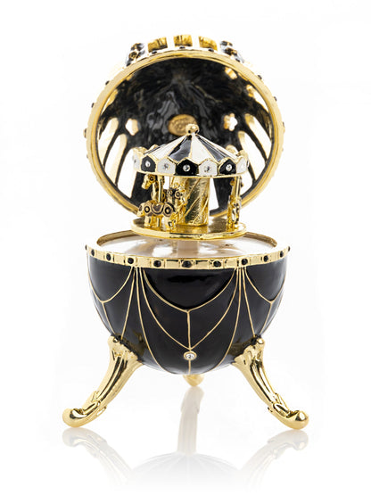 Black and Gold Faberge Egg with Horse Carousel Surprise Inside-1