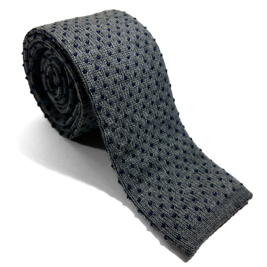Gray Polka-Dot Wool Knitted Tie-0