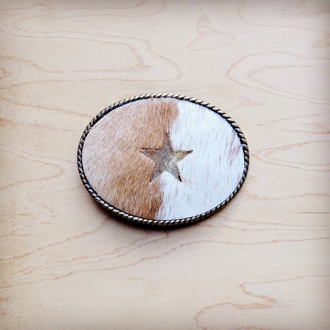 **Rope Edge Hair-on-Hide Branded Leather Belt Buckle-Star 907g-0