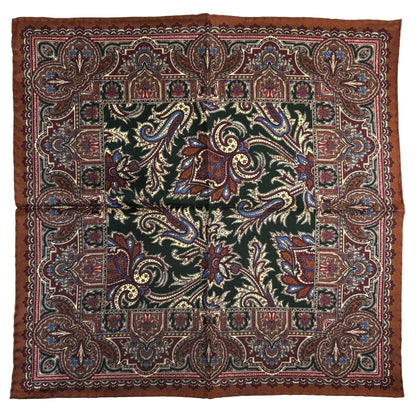 Forest Green & Brown Floral Motif Ancient Madder Silk Pocket Square-3