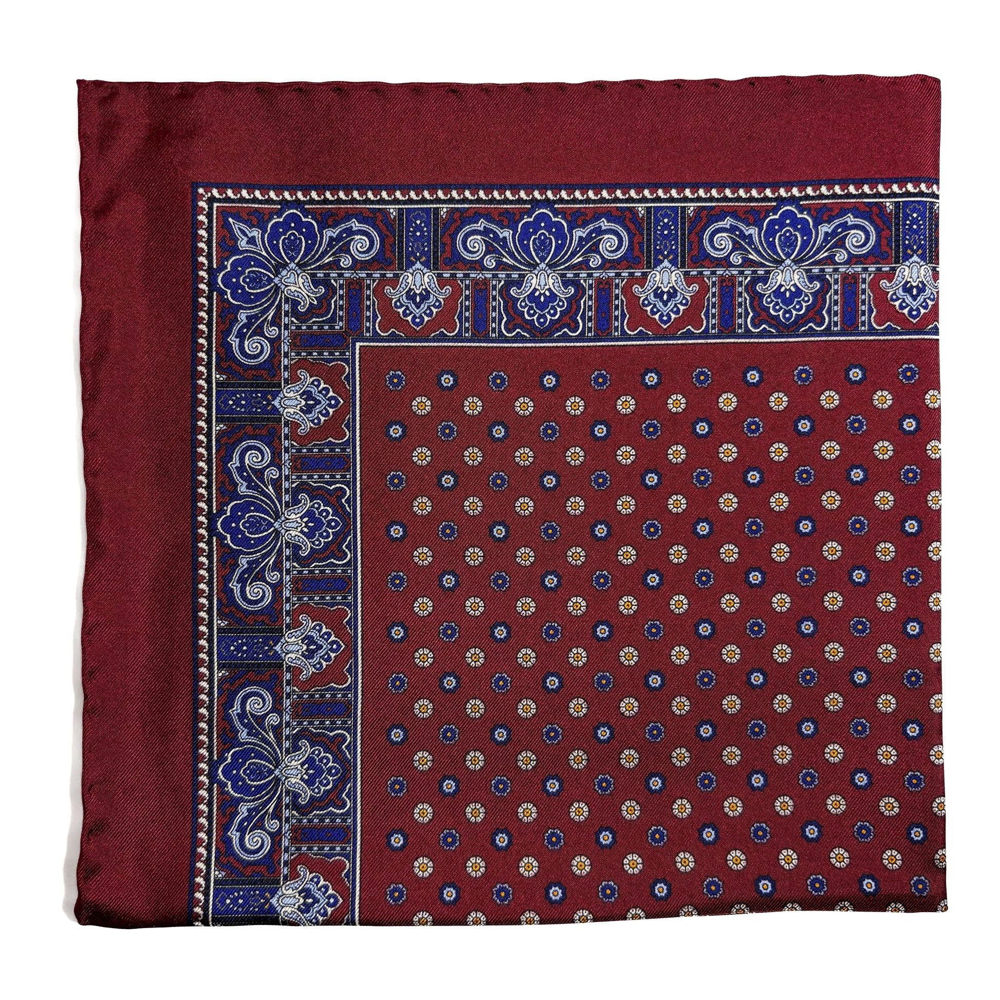 Burgundy Floral Silk Pocket Square-0