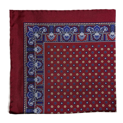 Burgundy Floral Silk Pocket Square-0