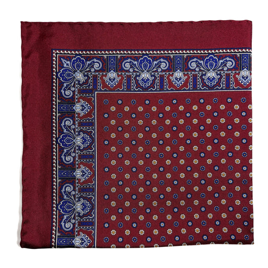 Burgundy Floral Silk Pocket Square-0