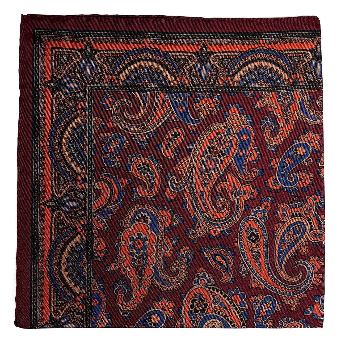 Burgundy & Orange Paisley Ancient Madder Silk Pocket Square-0