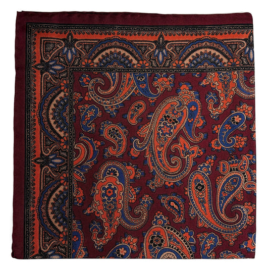Burgundy & Orange Paisley Ancient Madder Silk Pocket Square-0