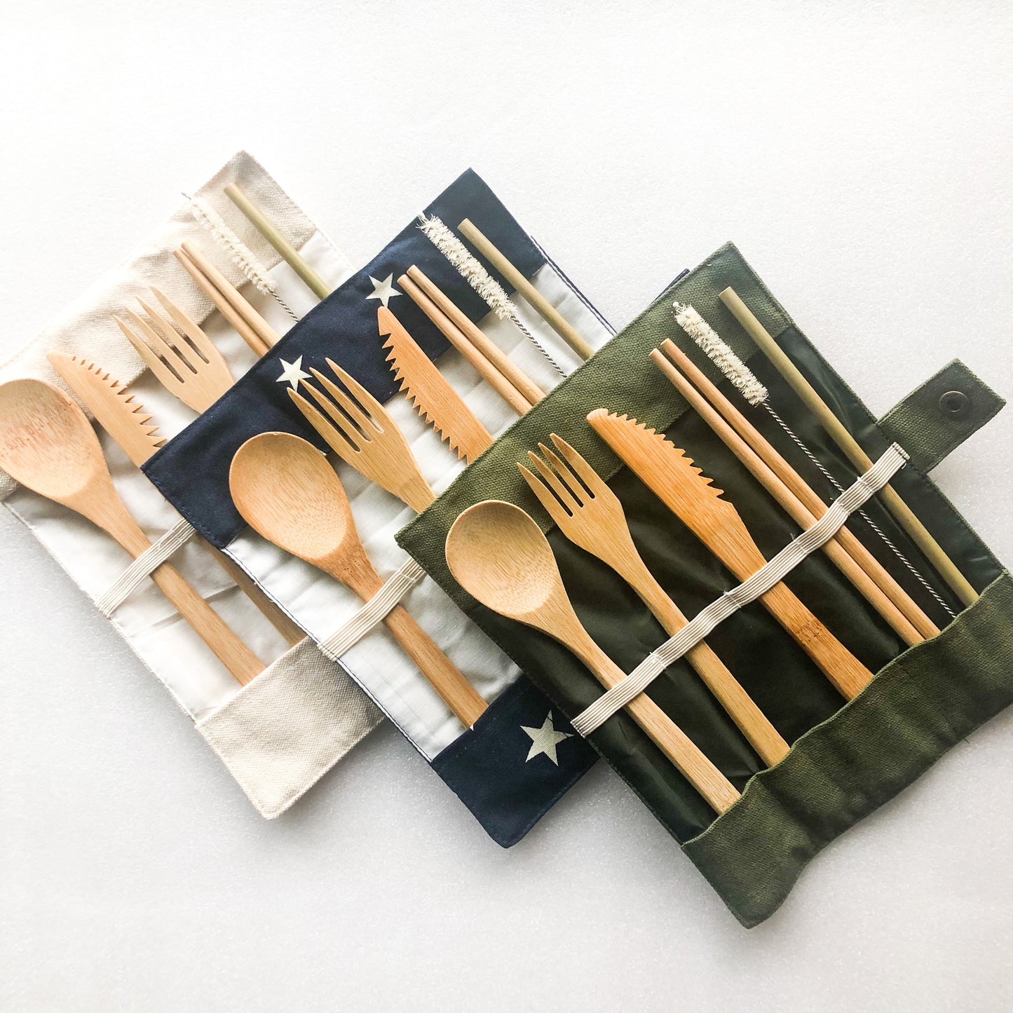 Bamboo Cutlery Set | Zero Waste Reusable | Washable Organic Cotton Travel Pouch & Hemp Cleaning Brush-0