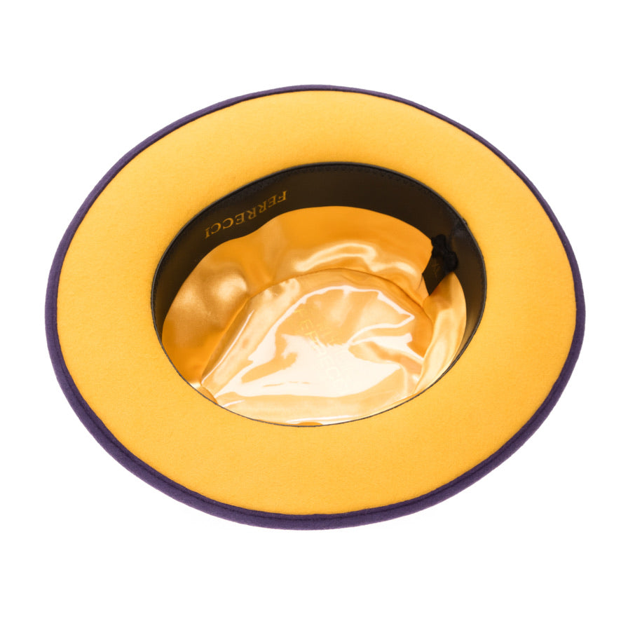 Grayson Fedora Crushable 100 % Australian Wool Traveler Two Tone Purple And Gold Bottom Hat-4