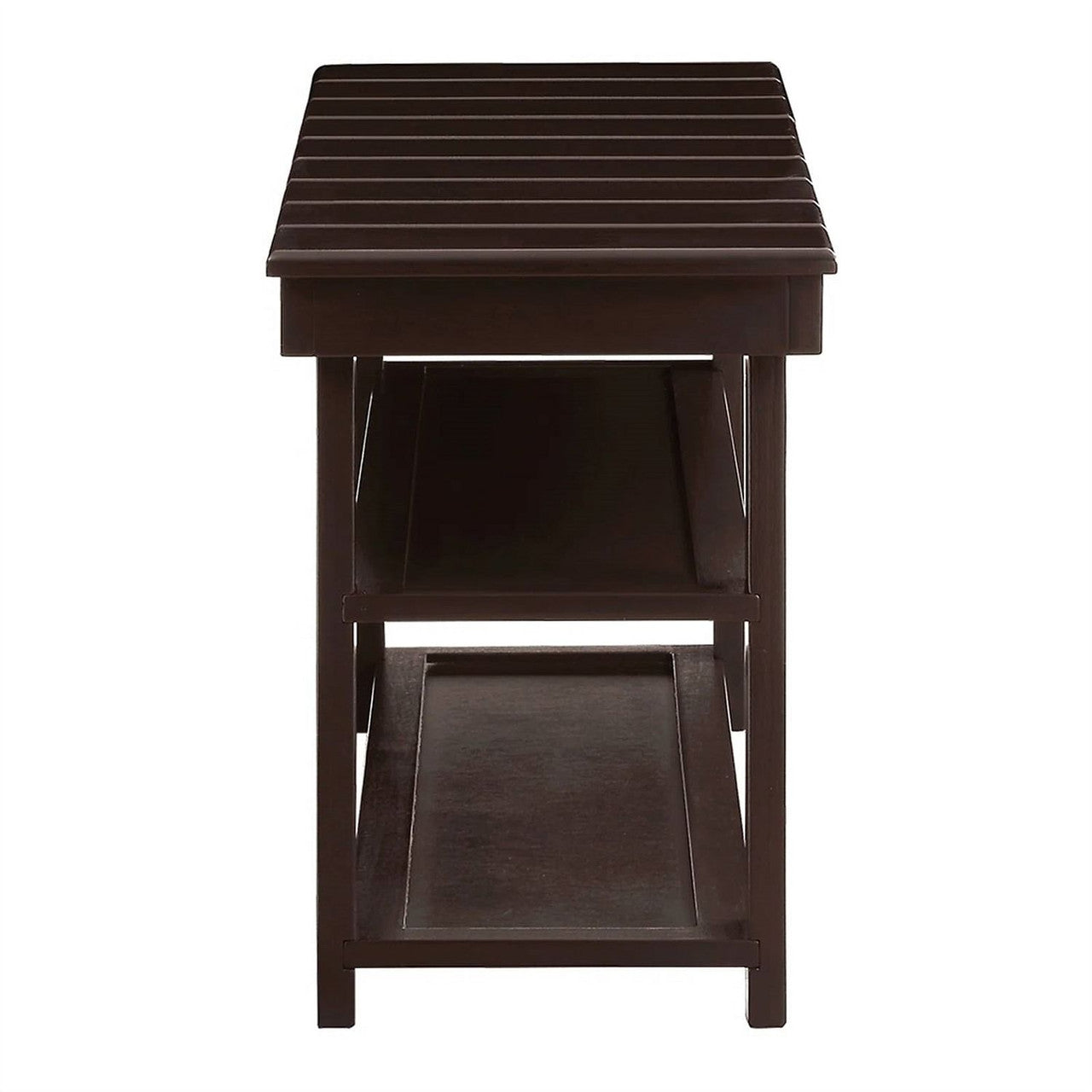 Espresso Brown Wood 2-Shelf Shoe Rack Storage Bench For Entryway or Closet-1