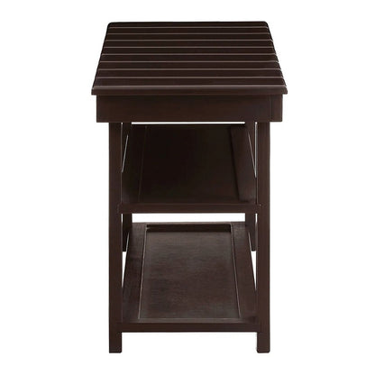 Espresso Brown Wood 2-Shelf Shoe Rack Storage Bench For Entryway or Closet-1