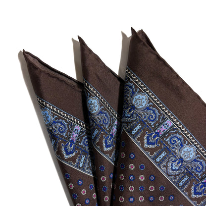Brown Floral Silk Pocket Square-1