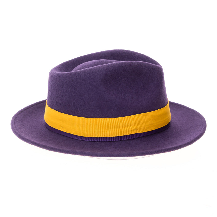 Grayson Fedora Crushable 100 % Australian Wool Traveler Two Tone Purple And Gold Bottom Hat-3