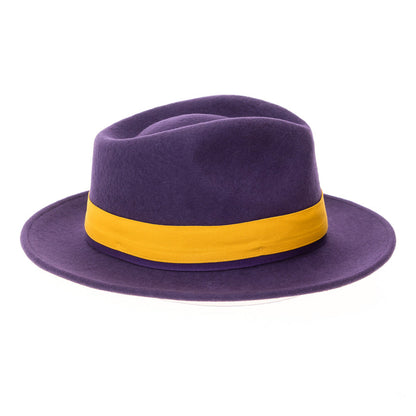 Grayson Fedora Crushable 100 % Australian Wool Traveler Two Tone Purple And Gold Bottom Hat-3