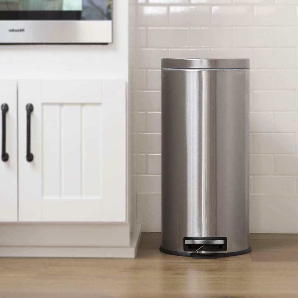 8-Gallon Round Stainless Steel Step Trash Can Kitchen Bathroom Home Office-1