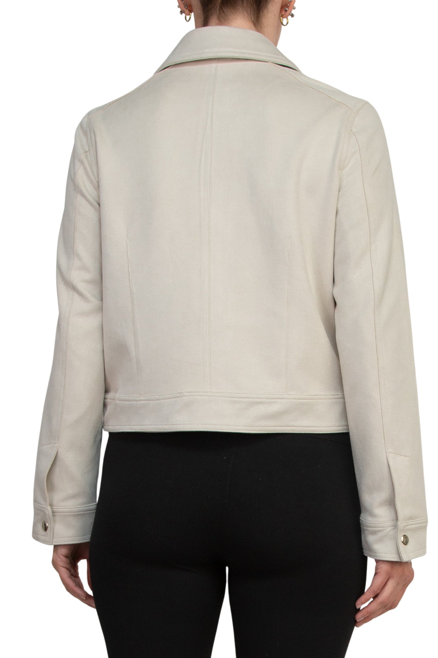 Elie Spread Collar Long Sleeves Chest Pockets Faux Leather Zip Closure Jacket-3