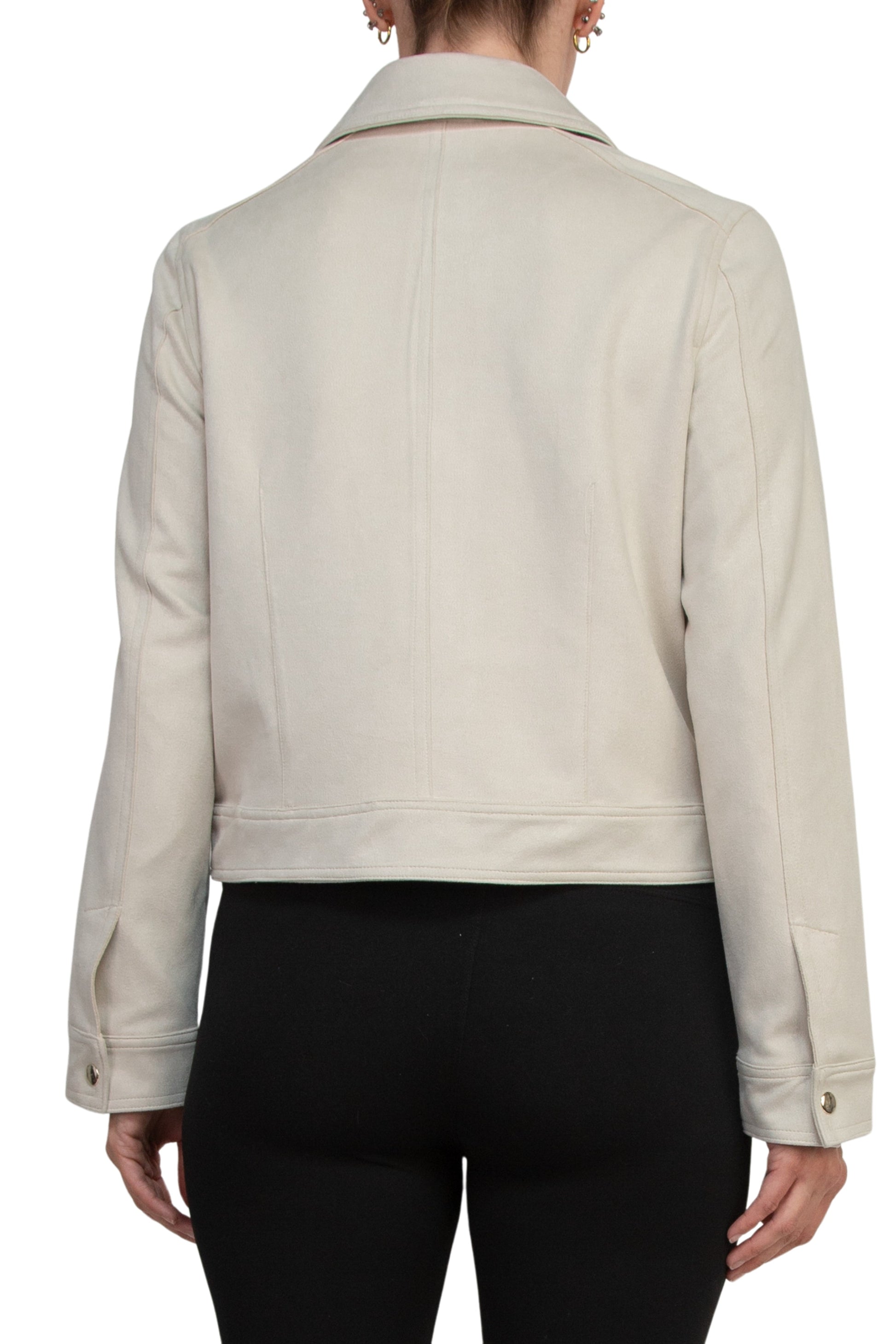 Elie Spread Collar Long Sleeves Chest Pockets Faux Leather Zip Closure Jacket-3