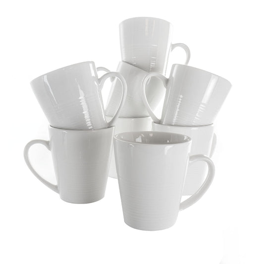 Elama Amie 8 Piece 12 Ounce Porcelain Mug Set in White-0