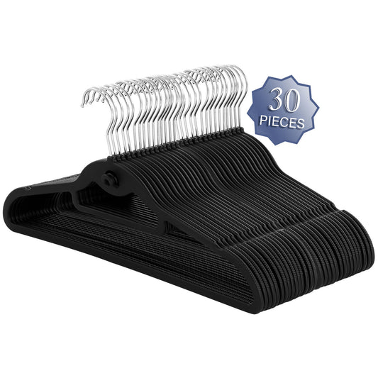 Elama Home 30 Piece Rubber Non Slip Hanger with Hanging Tab in Black-0