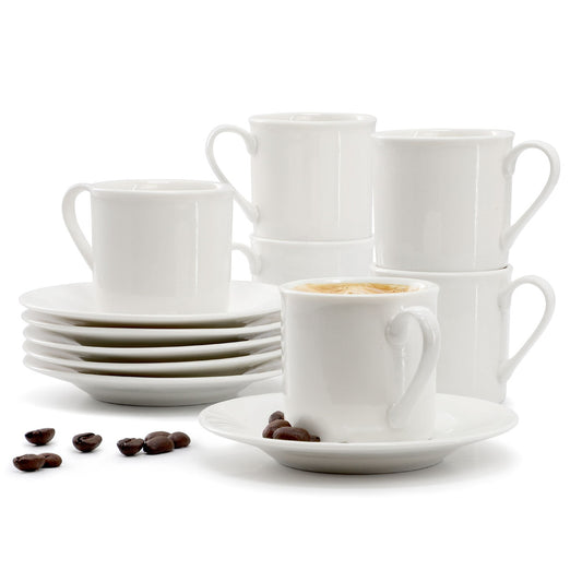 Elama Aspin 12 Piece 2.5 Ounce Porcelain Espresso Cup Set in White with Saucers-0