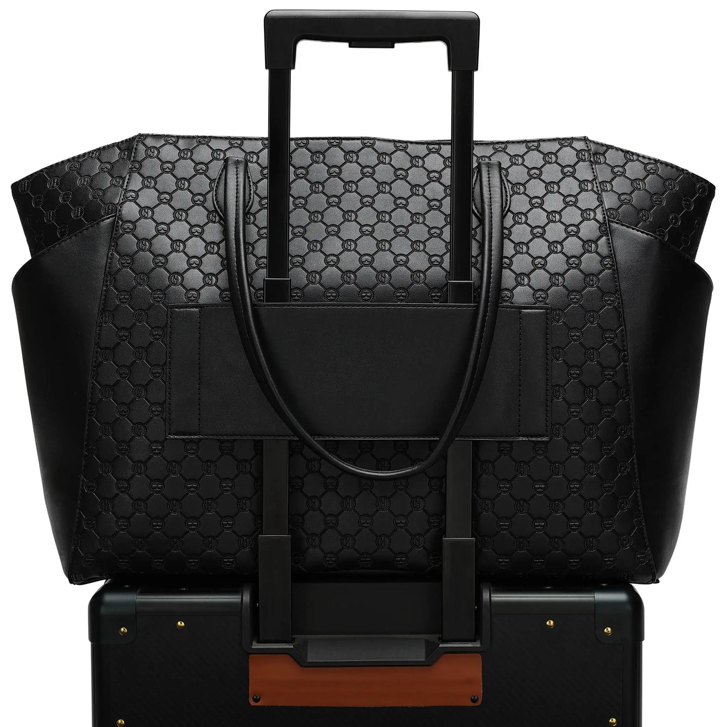 Compass Vegan Leather Monogram Weekender Tote Bag-1