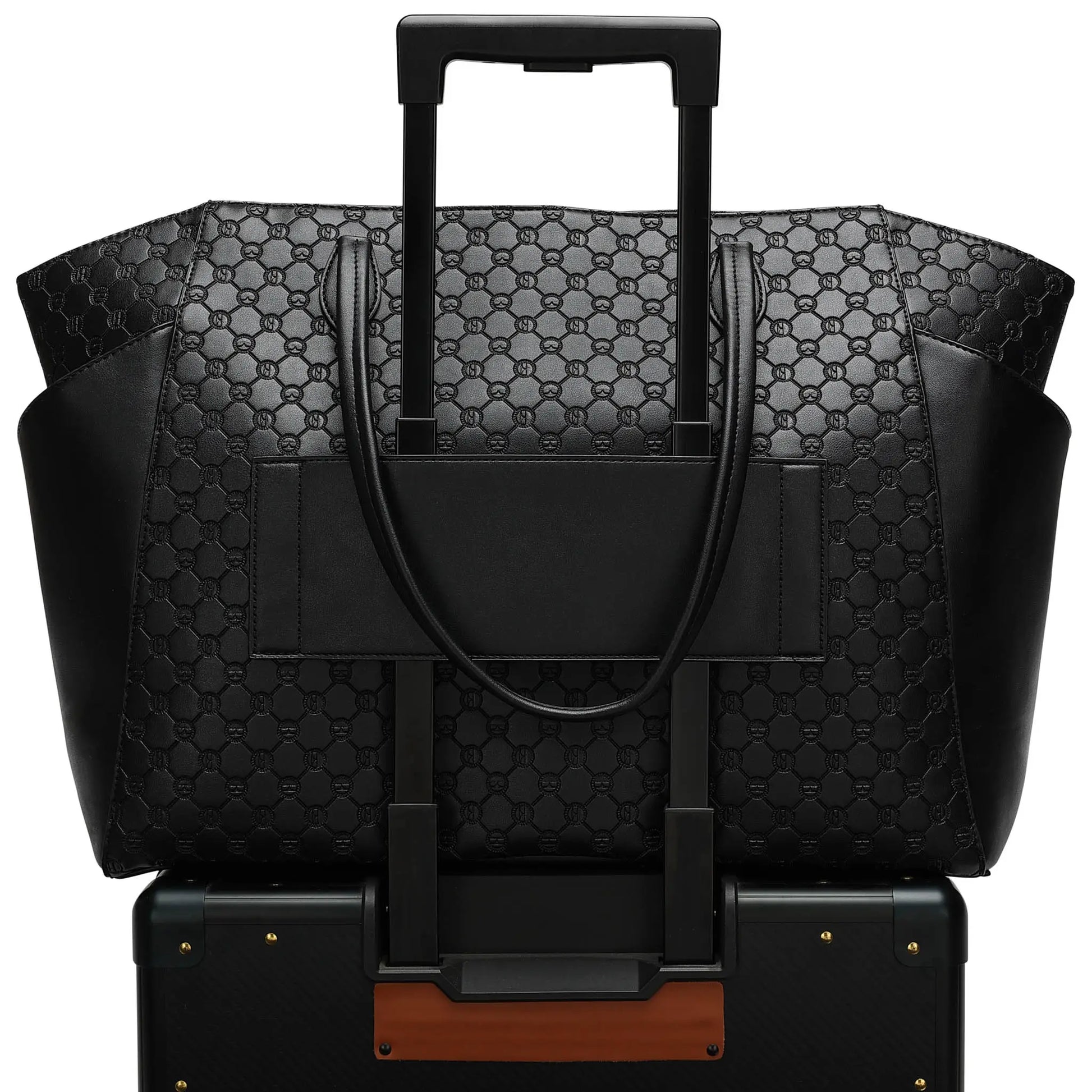 Compass Vegan Leather Monogram Weekender Tote Bag-1