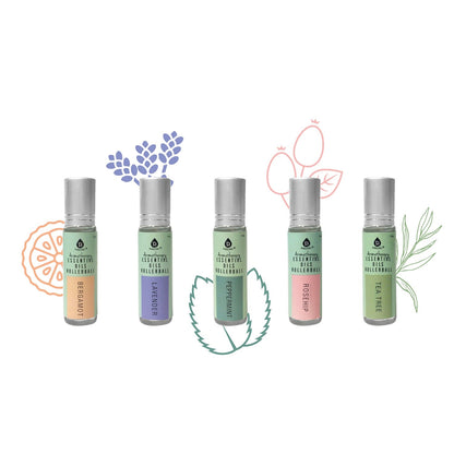 Aromatherapy Essential Oils Rollerballs (Bergamot, Lavender, Peppermint, Rosehip, Tea Tree)-2
