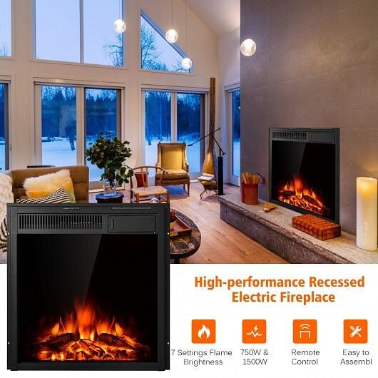 22.5 Inch Electric Fireplace Insert Freestanding and Recessed Heater-2