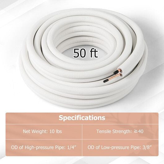 50 Feet Mini Split Line Set with 1/4 Inch and 3/8 Inch O.D. Copper Pipes Tubing-1