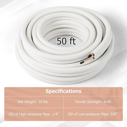 50 Feet Mini Split Line Set with 1/4 Inch and 3/8 Inch O.D. Copper Pipes Tubing-1