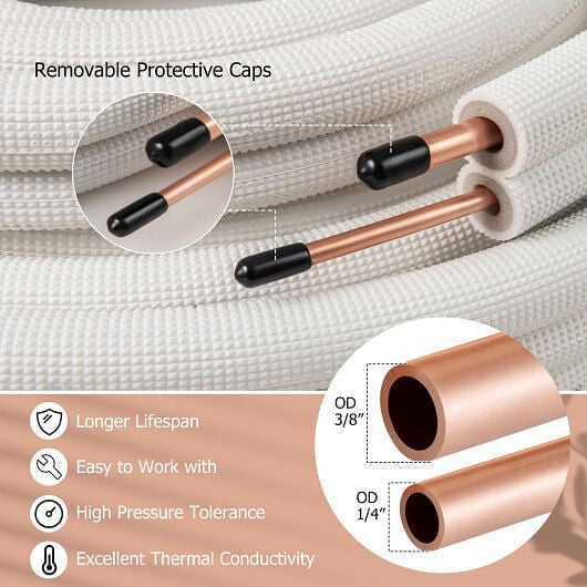 50 Feet Mini Split Line Set with 1/4 Inch and 3/8 Inch O.D. Copper Pipes Tubing-2