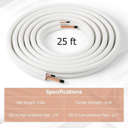 25 Feet Mini Split Line Set with 1/4 Inch and 1/2 Inch O.D. Copper Pipes Tubing-1