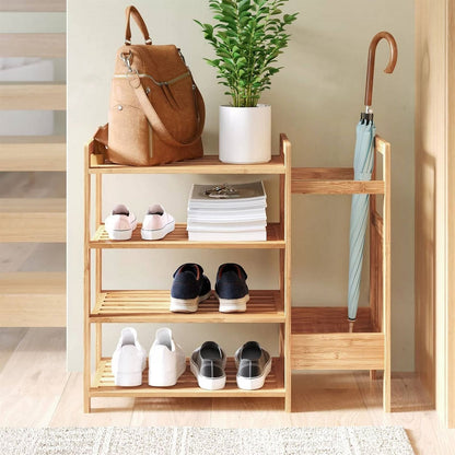 2-Shelf Entryway Shoe Rack Bench with Bla2-in-1 Entryway 4-Shelf Bamboo Shoe Rack and Umbrella Hold-1