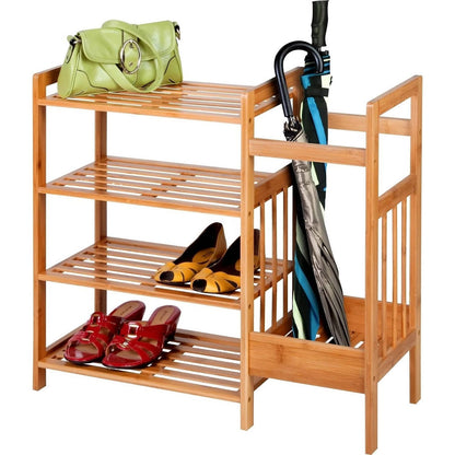 2-Shelf Entryway Shoe Rack Bench with Bla2-in-1 Entryway 4-Shelf Bamboo Shoe Rack and Umbrella Hold-2