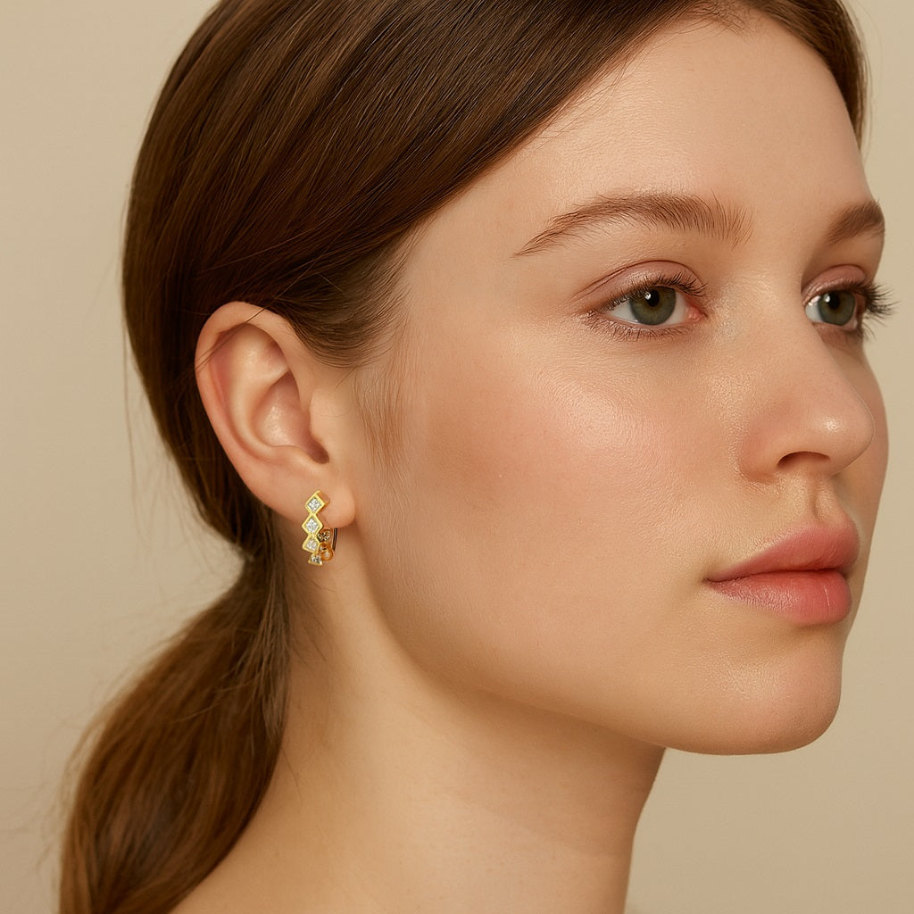 Geometric Chevron Hoop Earrings – Sterling Silver Gold Plated-1