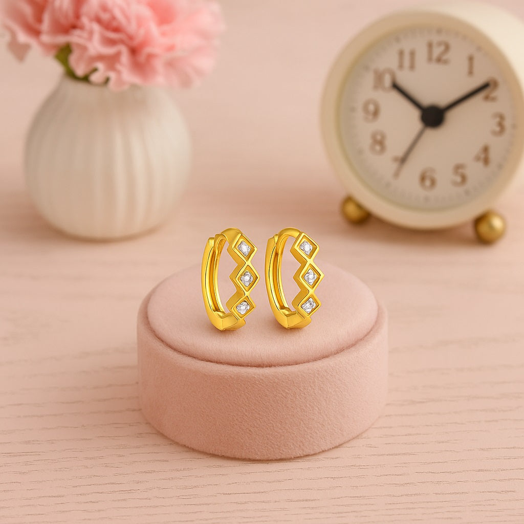 Geometric Chevron Hoop Earrings – Sterling Silver Gold Plated-3