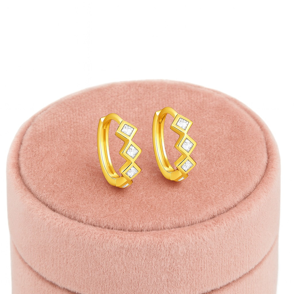 Geometric Chevron Hoop Earrings – Sterling Silver Gold Plated-4