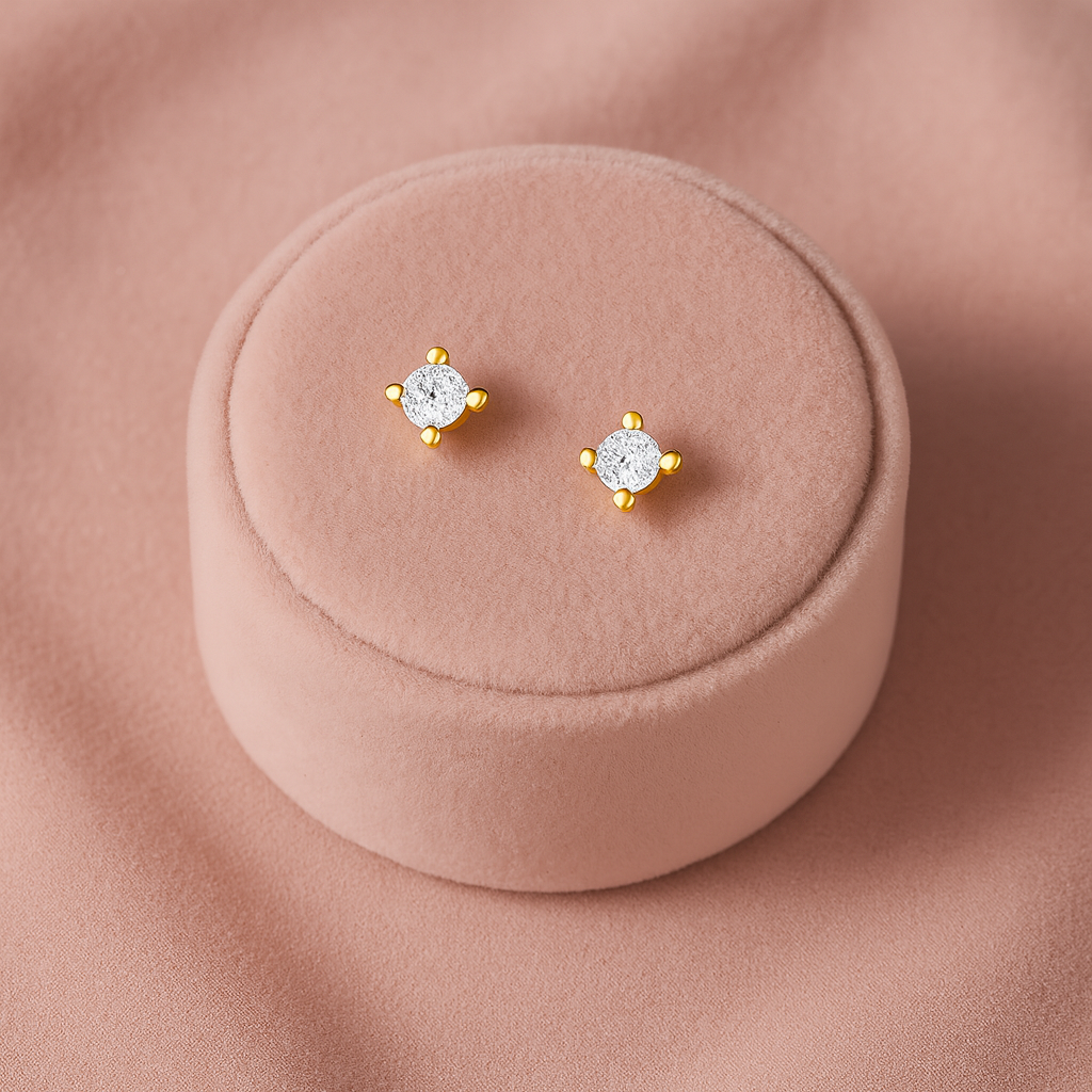 Classic Solitaire Stud Earrings – Sterling Silver Gold Plated-2