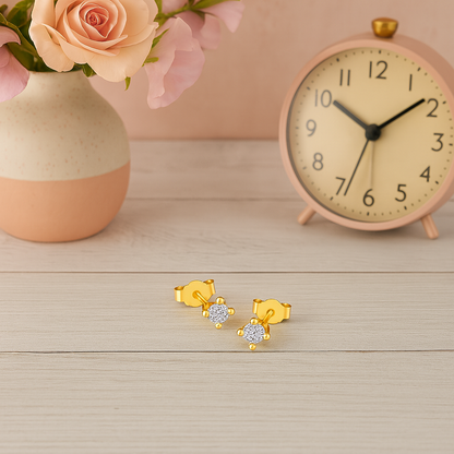 Classic Solitaire Stud Earrings – Sterling Silver Gold Plated-4