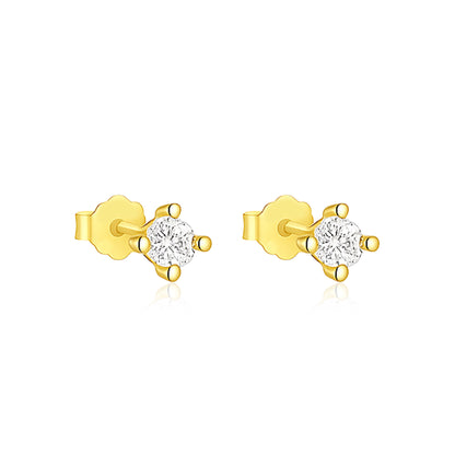 Classic Solitaire Stud Earrings – Sterling Silver Gold Plated-1