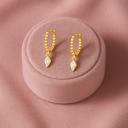 Beaded Geometric Dangle Hoop Earrings – Sterling Silver Gold Plated-3