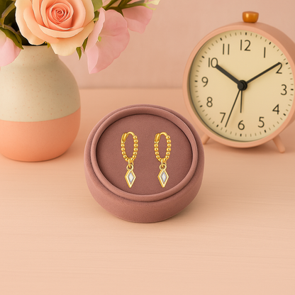 Beaded Geometric Dangle Hoop Earrings – Sterling Silver Gold Plated-4