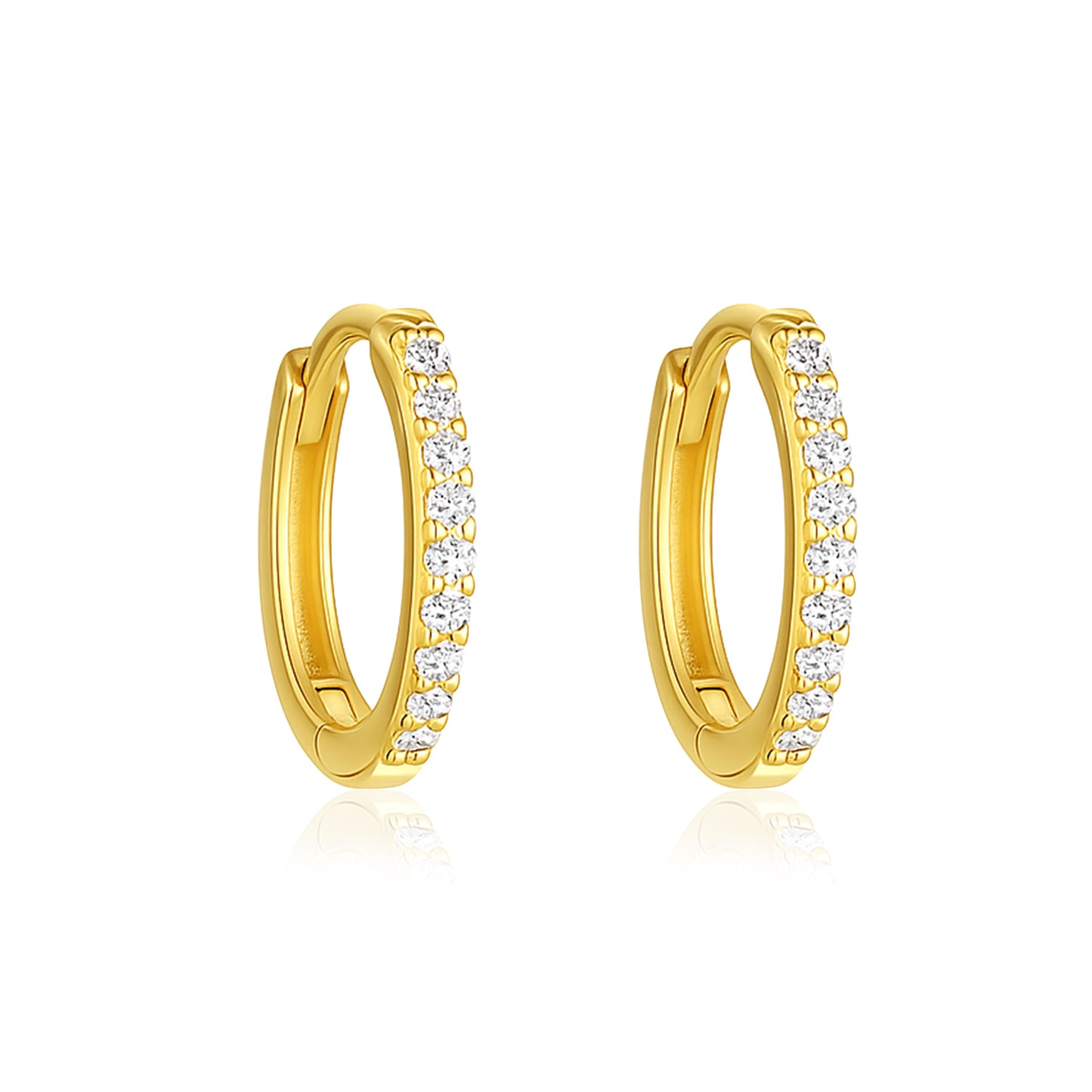 Classic Pavé Huggie Hoop Earrings – Sterling Silver Gold Plated-1