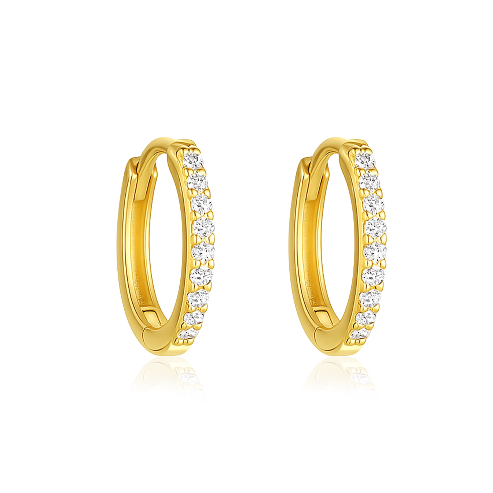 Classic Pavé Huggie Hoop Earrings – Sterling Silver Gold Plated-1