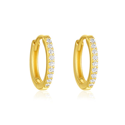 Classic Pavé Huggie Hoop Earrings – Sterling Silver Gold Plated-1