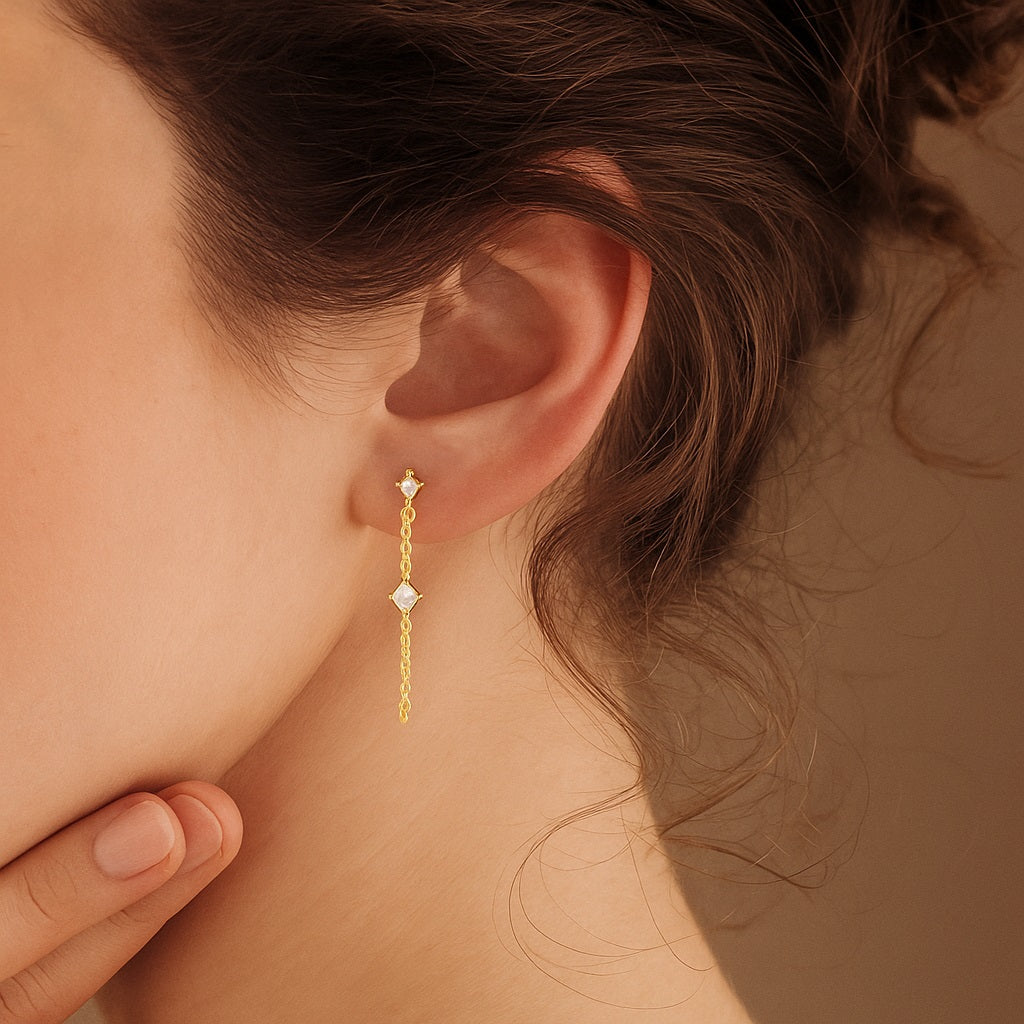 Linked Chain Drop Dangle Earrings – Sterling Silver Gold Plated-1